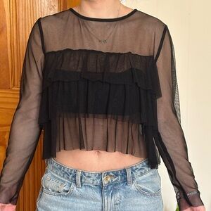 Zara Sheer Black Ruffle Top